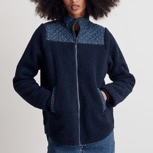 Madewell (Re)sourced Sherpa Zip-Front Jacket Quilted Floral Navy Blue Size Large